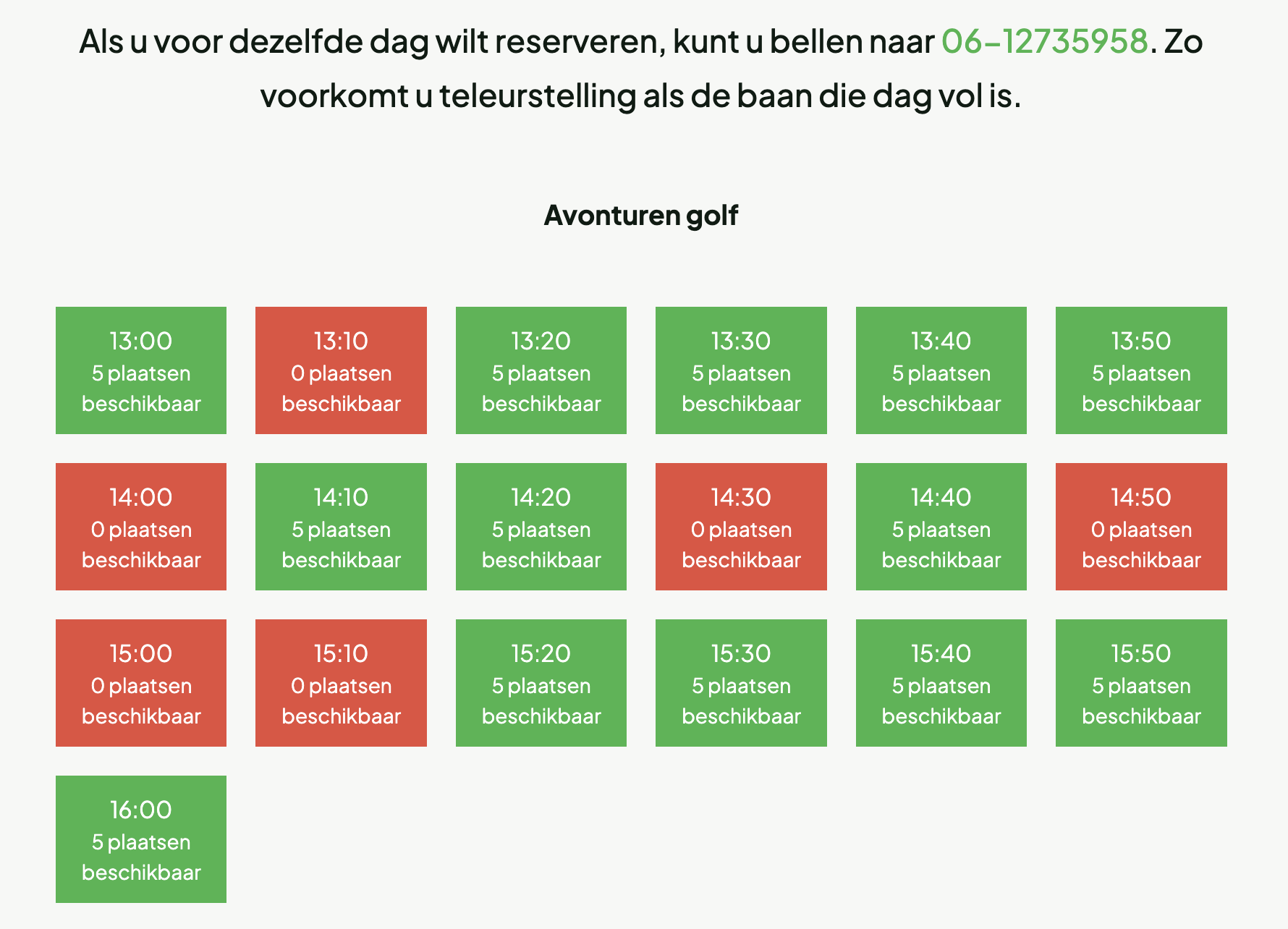 Overzicht op kalender wat nog vrij is en wat bezet.