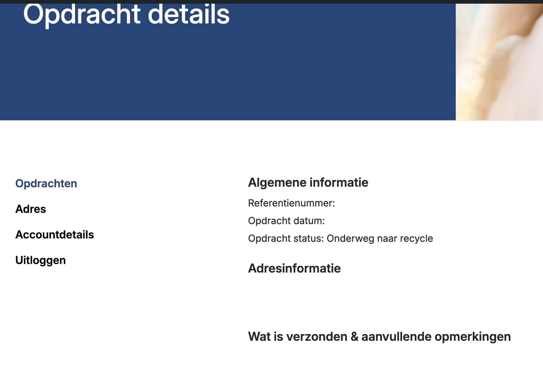 Het account omgeving waarin klanten hun opdrachten kunnen bekijken en de status kunnen volgen.
