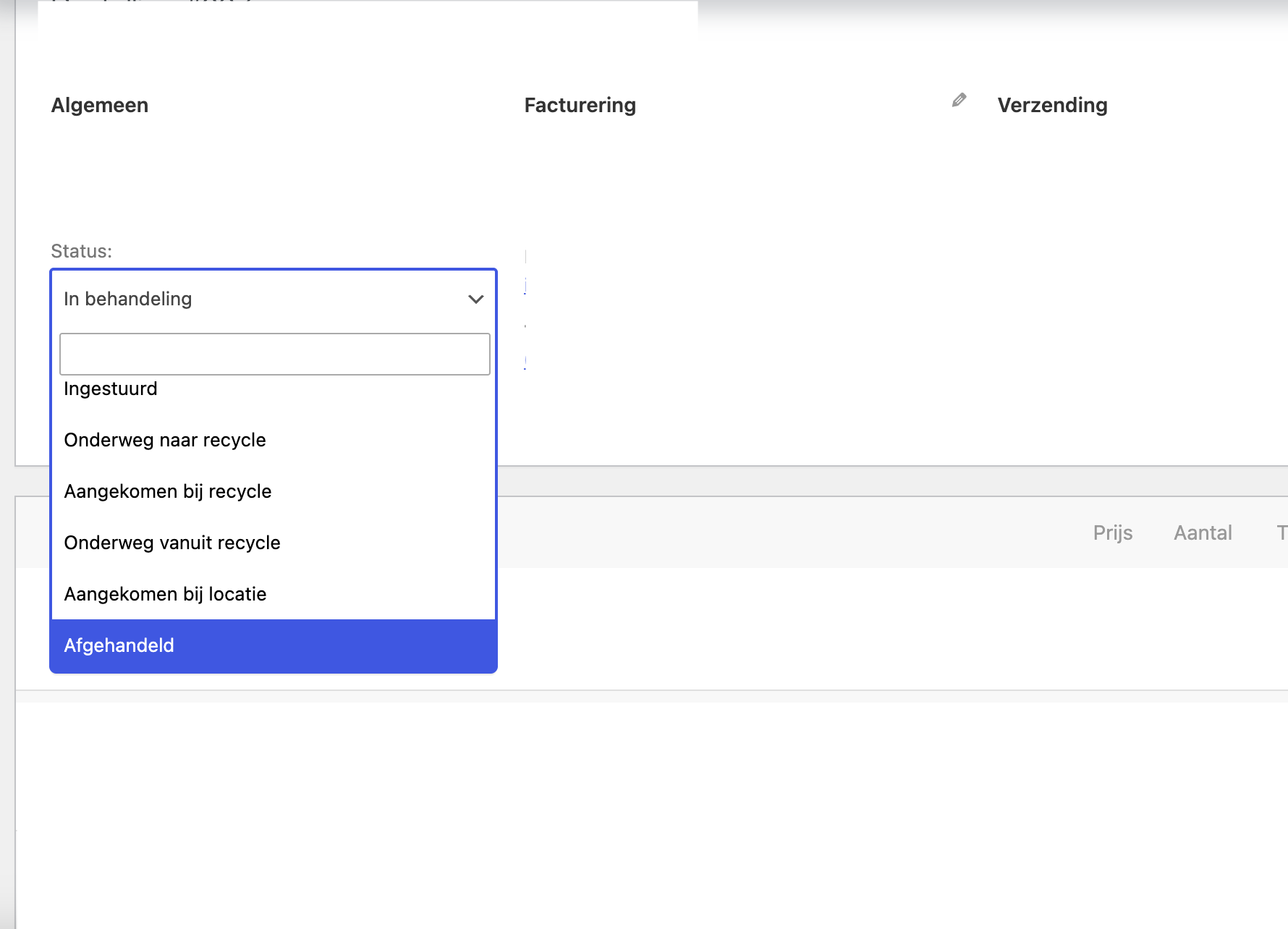 De verschillende statussen die een opdracht kan hebben.